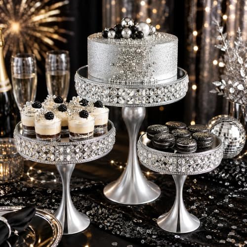 3 Pcs Cake Display with Mirror, Wedding Crystal Cake Stands for Reception - Image 7