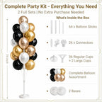 Black Gold Balloon Tower Kit Set of 2 With Base,Pole for Party Decor - Image 2