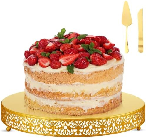 Wenqik 18 Inch Gold Cake Stand Metal Round with Cutter Spatula, Classic by Wenqik