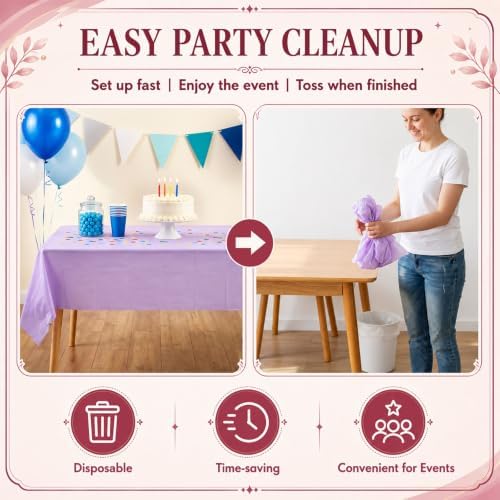 Newwiee 72 Pack Pink and Purple Plastic Tablecloths Bulk 54" x 72" - Image 5