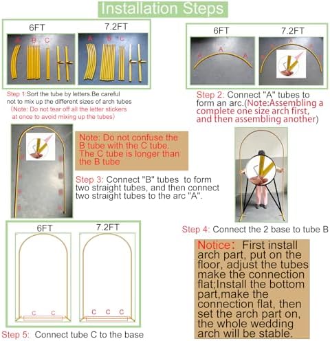 2 Pack Metal Wedding Arch (7.2FT, 6FT) Backdrop Gold Balloon Stand - Image 4