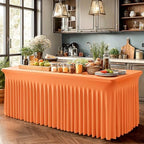 Wish Care 2 Pack Orange Spandex Table Clothes for 8 Foot Rectangle Tables, 8FT Wrinkle Free Fitted Tablecloths Ruffles Design Table Cover for Party, Banquet, Wedding and Events - Image 7
