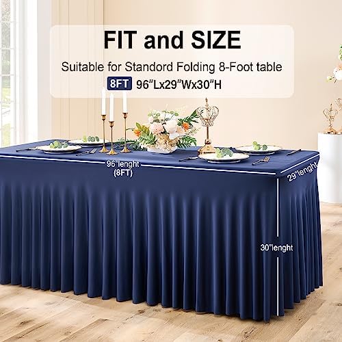 Spandex Tablecloth 8FT Rectangle Table Cover 6 Pcs Navy Blue Wrinkle-Free - Image 6