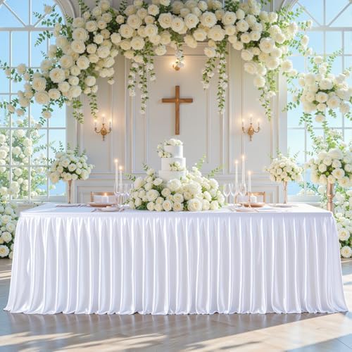 Wish Care White Satin Table Clothes for 6 Foot Rectangle Tables - 6FT Wrinkle Resistant Glitter Rectangle Tablecloths, Party Table Covers for Wedding Banquet, Baby Shower, Birthday, Holiday Dinner - Image 3
