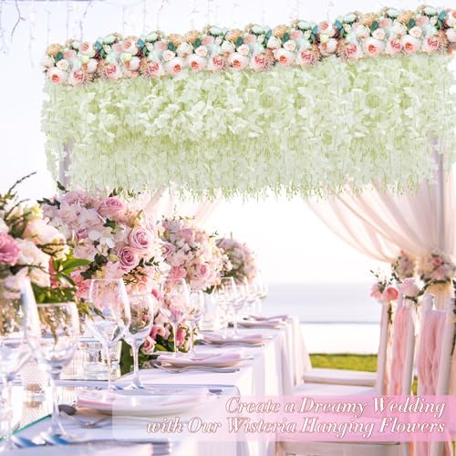 60 Pack White Wisteria Hanging Flowers, Fake Hanging Flowers for Decoration, Artificial Hanging Flowers, Vines for Bedroom, Flower Garland for Home, Party, Garden, Wall, Wedding Decoration(3.6 Ft/Pcs) - Image 6