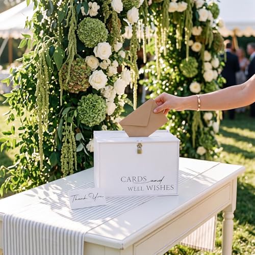BreezeHug 14" Large Wedding Card Box with Lock, Minimalist White PVC Money Box for Reception, Modern Envelope Holder with Matching Thank You Sign for Bridal Shower, Anniversary & Formal Events - Image 4