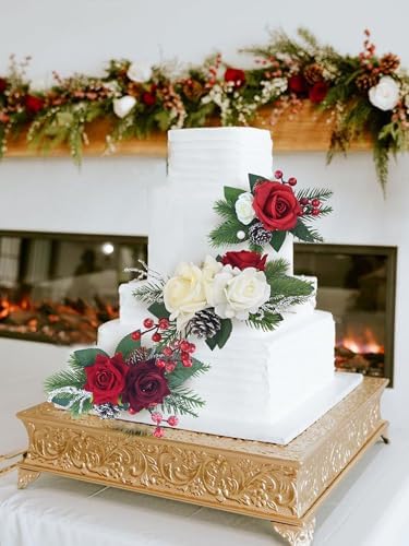 Rinlong 3Pcs Premade Cake Flowers, Red Green Wedding Cake Decor - Image 4