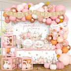 Pink Little Pumpkin Baby Shower Decorations Girl, All-in-1 Boho A Sweet Little Pumpkin is On The Way Balloon Arch with Baby Boxes Plates Napkins Cake Toppers Tablecloth Backdrop for Fall Thanksgiving by Unknown