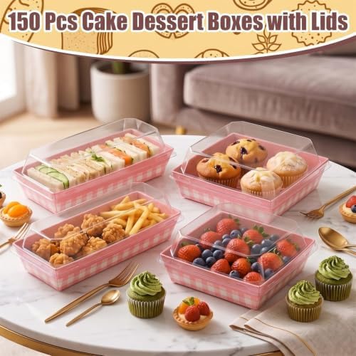 100 Pack Pink Charcuterie Plaid Boxes with Clear Lids, Two Different Sizes - Image 4