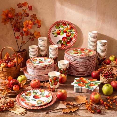 Domensi 250 Pcs Fall Apple Party Paper Plates and Napkins Forks - Image 6