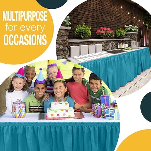 Exquisite Turquoise Table Skirt 48 Pack - Disposable Plastic Table Skirts for Rectangle Tables 6ft 8ft & Round Tables - 29in x 14ft Self-Adhesive Strip - Birthday Wedding Gender Reveal Decor - Image 4