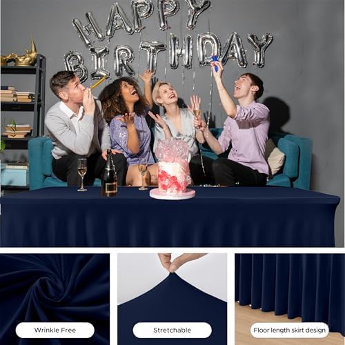 4 Pack Navy Spandex Table Covers 8ft Rectangle Ruffle Skirts for Party - Image 5