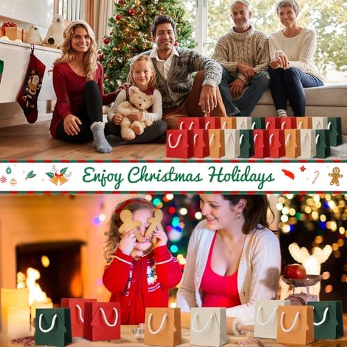 Zhehao 50 Pack Mini Gift Bags Bulk with Handles and Tags,Christmas Color - Image 2
