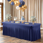 PARTISKY Navy Blue Spandex Tablecloth for 6ft Rectangle Tables, Stretchable Table Cover Skirt for Folding Tables Weddings Parties Banquets Events Trade Shows and Dessert Table by Partisky