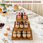 IBUYKE 3 Tier Square Cupcake Stand,Rustuc Brown TLJ030H - Image 3