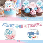 Gone Fishing Gender Reveal Decorations Tableware Set, 177 PCs Fish He or Fish She Supplies with Plates, Napkins, Forks, Banner, Tablecloth for Baby Shower Party, Serves 24 Guests - Image 4