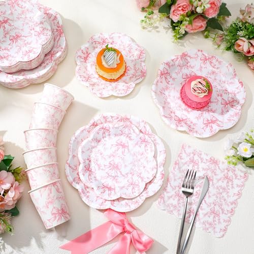 Newtay 250 Pcs Pink Bow Disposable Paper Plate Napkins - Image 5