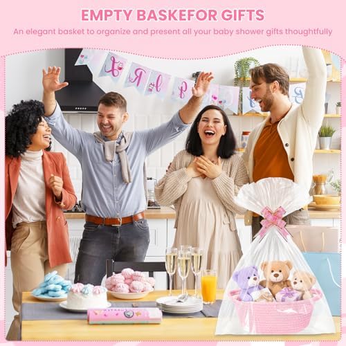 AFOROEOA 10PACK Pink Baskets for Gifts Empty, 12"x 8"x 5" Woven Gift Baskets with Gift Bags and Bows Empty Gift Baskets for Christmas Shelf Small Storage Baskets with Handles - Image 6