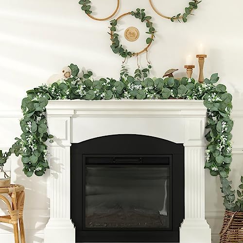 Eucalyptus Garland with White Flowers 4 Packs 5.9Ft Artificial Plants Vines - Image 5