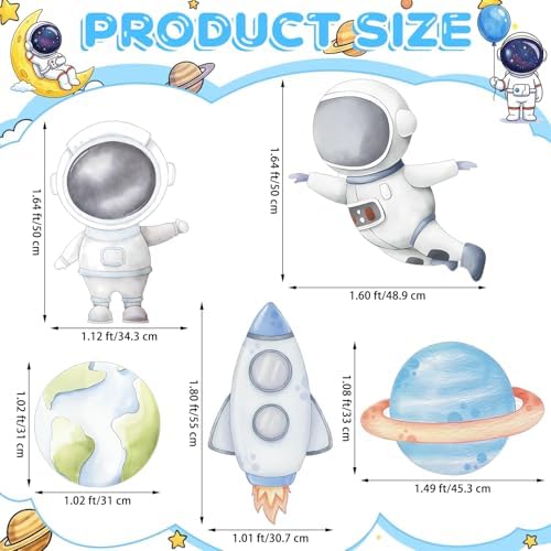 5 Pcs Outer Space Baby Shower Decorations, Astronaut Rocket Planet Earth Cardboard Cutouts Standups, Space Themed Photo Booth Props Signs for Kids Birthday Party Outdoor Yard Lawn Decor - Image 3