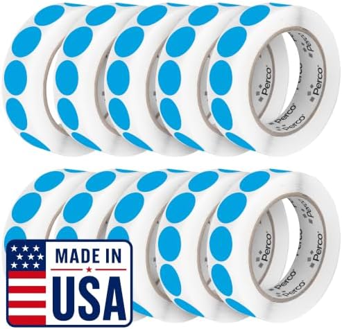 Perco Light Blue Perforated Round Circle Dot Sticker 1-Inch Labels — 10 Rolls, 10,000 Stickers - File Labels, Storage Bins & Informational Tagging, Strong Adhesive - Made in USA by Perco