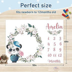 Custom Name Baby Milestone Blanket - Baby Milestone Monthly Blanket with Double Sided for Boy Girl Baby Photography Props - Pink Panda Print Gifts for Kids Infant - Image 3