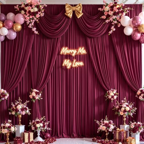 20ft x 10ft Burgundy Backdrop Curtains, Burgundy Drapes for Backdrop Fabric - Image 2