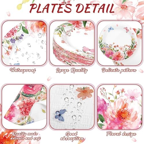 Funnymoom 250 Pcs Floral Wildflower Paper Plates Cups and Napkins Serves 50 - Image 2