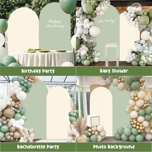 2PCS Arch Backdrop Covers Pea Green Cream (7.2ft+6ft) , 2 Sided Spandex Fitted Arch Stand Covers Background for Wedding Baby Shower Birthday Bridal Shower Party Decorations(Only Covers) - Image 4