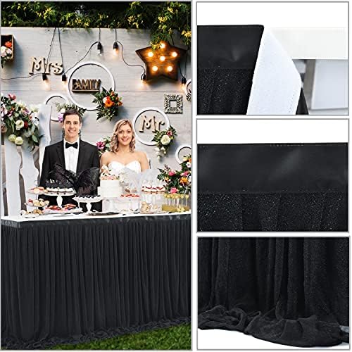 14ft Black Tulle Table Skirt for Rectangle Table or Round Tables Tutu Table Cloth for Birthday Party Baby Shower Wedding Parties Dessert Buffet Banquet Decorations - Image 6