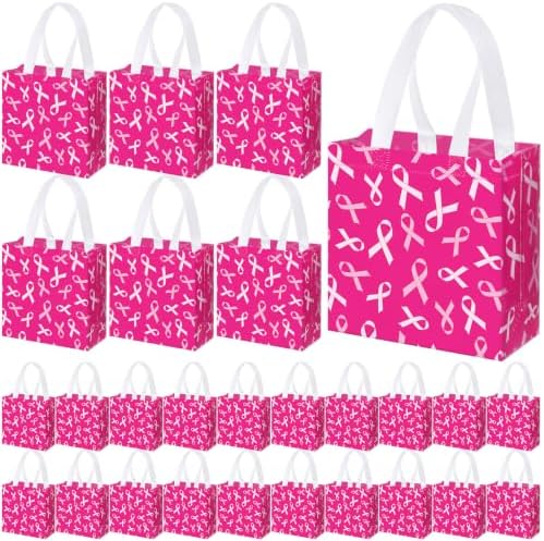 Lingvee 50 Pack Breast Cancer Awareness Gift Bags Bulk for Party by Lingvee