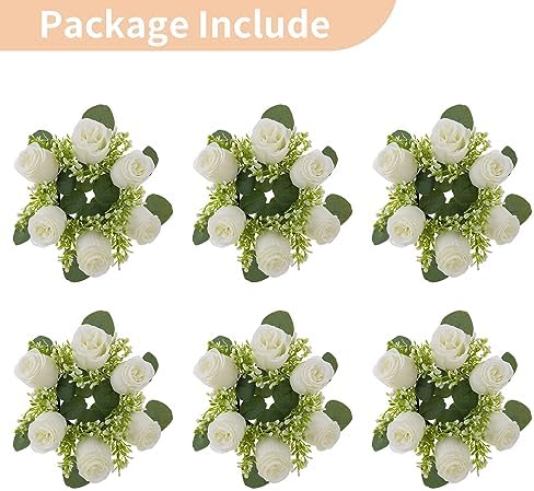 NUPTIO White Flower Wreath for Table Centerpieces, 9.05 Inch, Set of 6 - Image 6