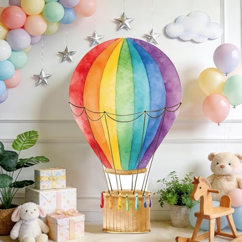 2.9 ft x 4.9 ft Rainbow Hot Air Balloon Baby Shower Decorations, Large Colorful Hot Air Shaped Cardboard Cutout, Life-Size Standup Photo Booth Props for Birthday Party Backdrops Decor - Image 5
