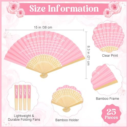 Threehoney 25 Set Baby Shower Favors for Guests, Folding Paper Fans, Pink - Image 2