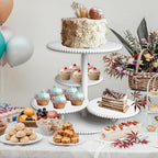 GENMOUS 2PCS 3 Tier and 4 Tier Beaded Cupcake Stand Set for Birthday Party Decor,Rustic Wooden Cupcake Tower Stands for 74 Cupcakes,White Cupcake Tiered Stand Display for Wedding Baby Shower Tea Party - Image 7