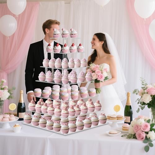 7 Tier Cupcake Stand, Square Acrylic Cupcake Tower for 160 Cupcakes - Image 2