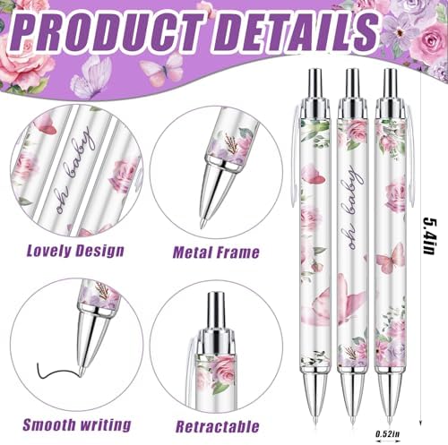 145 Pieces Baby Shower Favors for Guest Butterfly Ballpoint Pens and Keychains Gifts for Girls Bulk Retractable Baby Shower Pens Gender Reveal Thank You Cards Souvenirs Prizes - Image 2