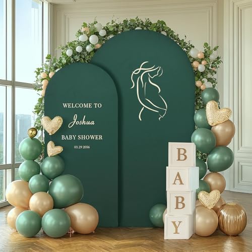 Hunter Green Arch Backdrop Cover 2 Set - 6.6FT, 5FT Spandex Fitted Wedding Arch Stand Covers Round Top Chiara Arch Backdrop Stands Cover for Birthday Parties Banquet Photo Background Decoration - Image 3