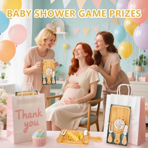 6 Sets Bridal Baby Shower Prizes for Game Winners Bamboo Square Mini Charcuterie Cheese Boards Butter Spreaders Forks with Thank You Tags Gift Box for Guests Wedding Birthday Party Favors - Image 7