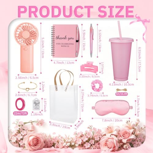 62Pcs Baby Shower Prizes for Guest Winners Handheld Fan Party Favor Set Thank You Gift with Plastic Tumbler,Notebooks,Hair Claw Gift Bags for Party Game Wedding Bridal Shower Favors (Pink, 6 Sets) - Image 3