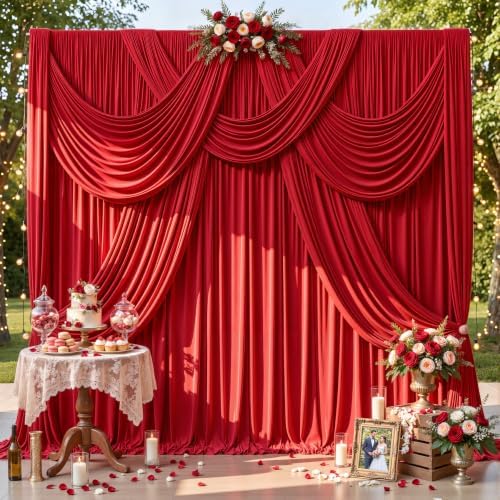 10ft x 10ft Red Backdrop Curtains, 2 Panels Red Drapes for Backdrop - Image 2