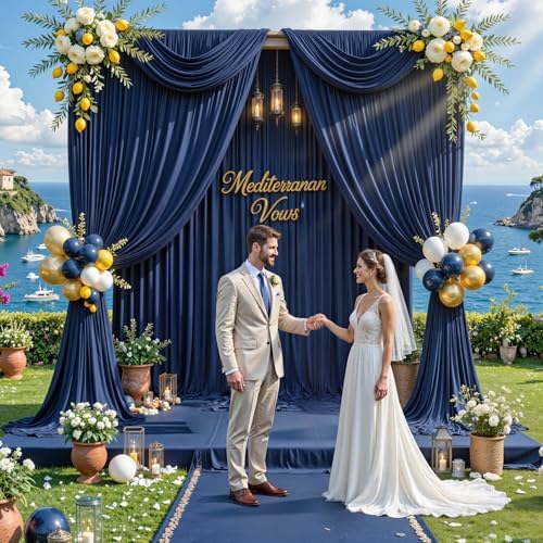 10 ft x 10 ft Wrinkle Free Navy Blue Backdrop Curtains Panels, 2 Panels 5ft x 10ft Sikly Polyester Photo Backdrop Drapes for Graduation Baby Shower Wedding Birthday Parties Photography Background - Image 6