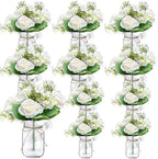 10 Sets Mason Jars Flower Table Centerpiece with White Rose - Ivory by Scawim