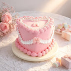 6 Inch Pink Bow Fake Cake, Heart Shaped Coquette Artificial Cake with Pearl Border, Reusable Faux Birthday Cake Prop for Wedding, Women's Birthday, Bridal Shower, Baby Shower, Anniversary Party Decor - Image 7
