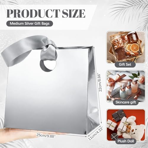 Feifeiya 30 Pcs Medium Silver Gift Bags with Ribbon Handle - Image 2