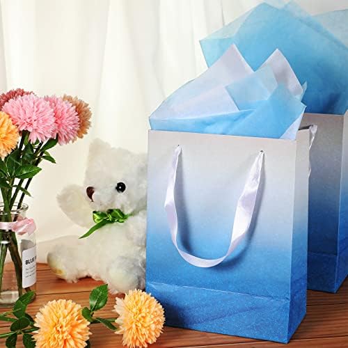 Jeyiour 24 Pcs Ombre Gift Bags Bulk with 48 Pcs Tissue Paper, 9 x 7 x 4 Inch, Glitter Paper Gift Bag, Packaging for Wedding Baby Shower Thank You Birthday Party Candy Supplies(Blue) - Image 5