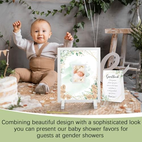 Kosiz Baby Shower Guest Book Frame, 60 Guests Wooden Hearts, Greenery - Image 6
