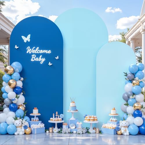 Baby Blue and Royal Blue Arch Cover 3 Set-8FT, 7.2FT, 6.6FT Arch Backdrop Cover Spandex Fitted 2- Color Fabric Stand Covers for Baby Shower Boy Birthday Party Wedding Photo Background Decorations by Suppromo