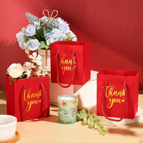 Honoson 60 Pcs Mini Thank You Gift Bag with Handle Bulk,Red - Image 2