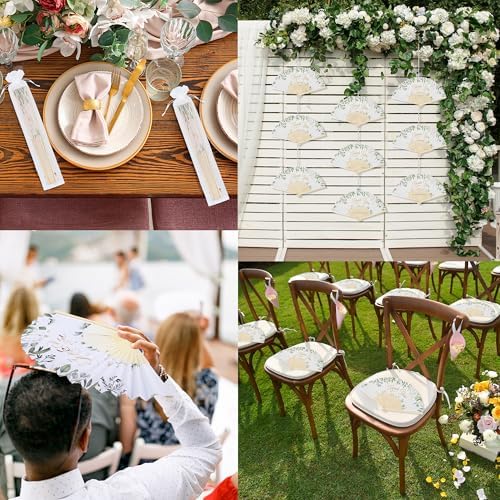 Aneco 50 Pieces Floarl Wedding Hand Fans Greenery Handheld Paper Foldable Fans - Image 6